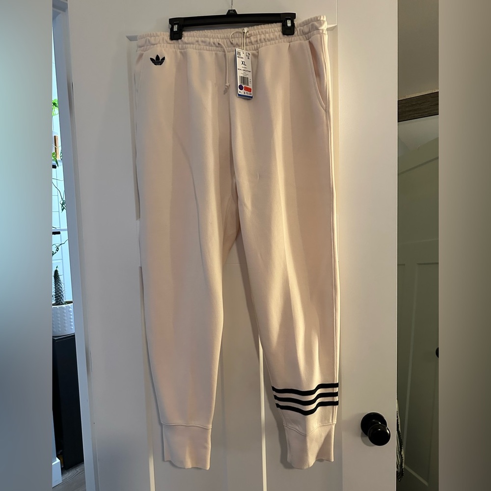 Adidas Cream Sweatpants with Elastic Cuffs